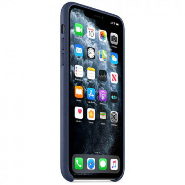 Чехол кожаный оригинальный iPhone 11 Pro Max Leather Case — Midnight Blue (MX0G2) - ТвойGadget