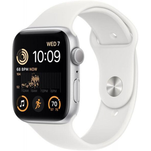 Apple Watch SE 2 GPS 44mm Silver Aluminum Case with White Sport Band (MNK23) - ТвойGadget