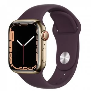 Apple Watch Series 7 GPS + Cellular 45mm Gold S. Steel Case w. Dark Cherry Sport Band (MKJF3)
