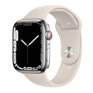 Apple Watch Series 7 GPS + Cellular 41mm Silver Stainless Steel Case w. Starlight Sport Band (MKHE3) — изображение 1