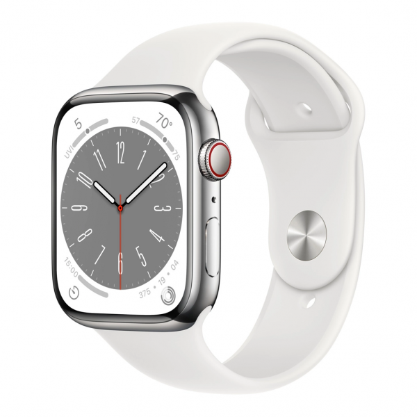 Apple Watch Series 8 GPS + Cellular 41mm Silver S. Steel Case w. White S. Band (MNJ53) - ТвойGadget