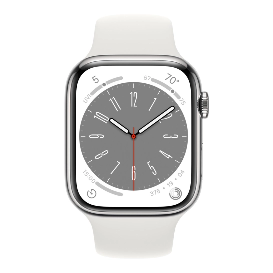Apple Watch Series 8 GPS + Cellular 41mm Silver S. Steel Case w. White S. Band (MNJ53) - ТвойGadget