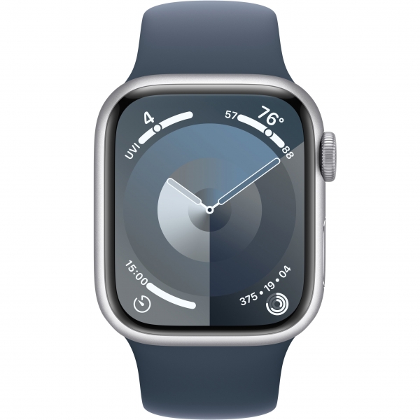 Apple Watch Series 9 GPS + Cellular 45mm Silver Aluminum Case w. Storm Blue Sport Band — S/M (MRMG3) - ТвойGadget