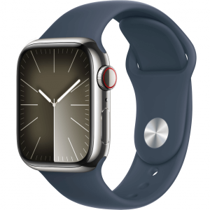 Apple Watch Series 9 GPS + Cellular 45mm Silver S. Steel Case w. Storm Blue Sport Band - S/M (MRMN3) - Зображення 1