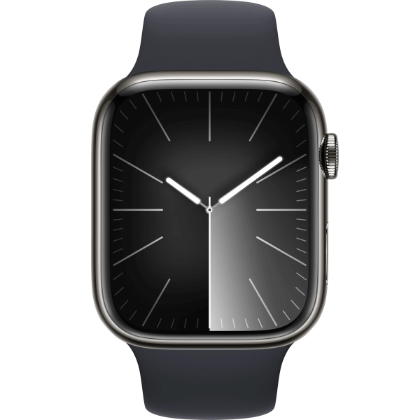 Apple Watch Series 9 GPS + Cellular 45mm Graphite S. Steel Case w. Midnight Sport Band – S/M (MRMV3) - ТвойGadget