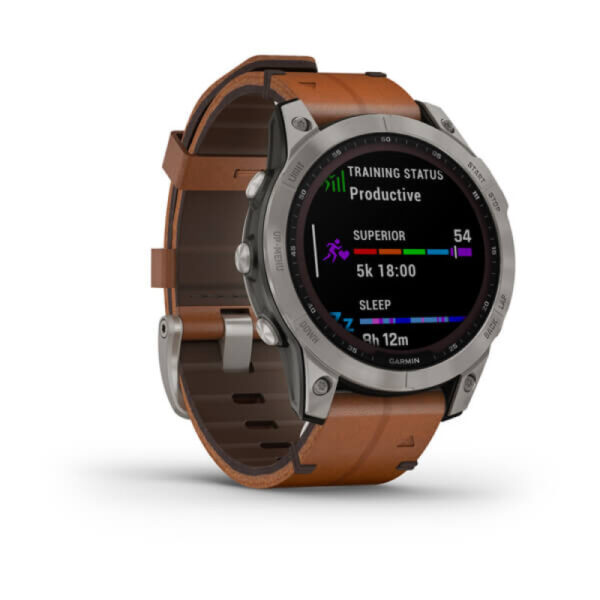 Смарт-часы Garmin Fenix 7 Sapphire Solar Titanium with Chestnut Leather Band (010-02540-31) - ТвойGadget