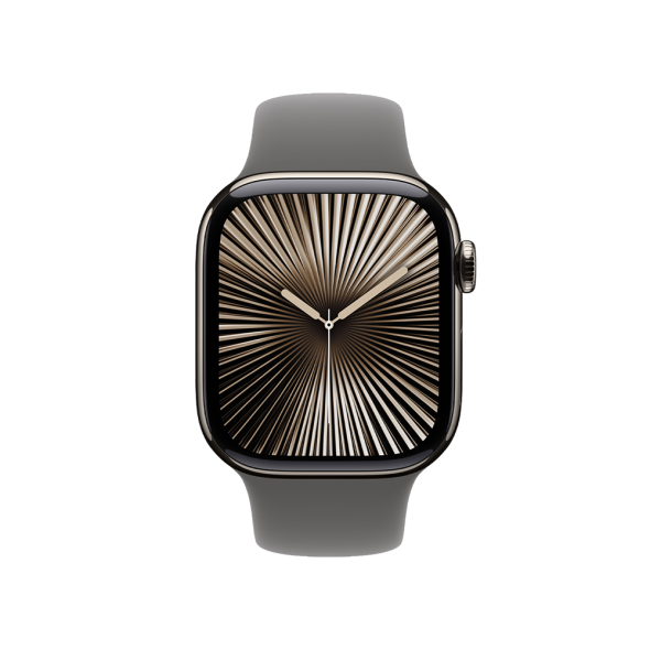 Apple Watch Series 10 GPS + Cellular 42mm Natural Titanium Case w. Stone Grey Sport Band — S/M (MWXD3) - ТвойGadget