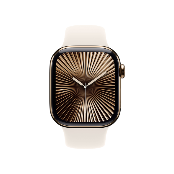 Apple Watch Series 10 GPS + Cellular 46mm Gold Titanium Case w. Starlight Sport Band — S/M (MWYX3) - ТвойGadget