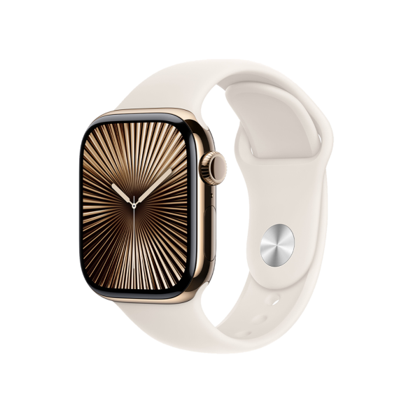 Apple Watch Series 10 GPS + Cellular 46mm Gold Titanium Case w. Starlight Sport Band — S/M (MWYX3) - ТвойGadget