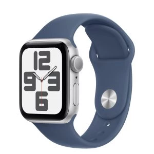 Apple Watch SE 2 GPS 40mm Silver Aluminium Case w. Denim Sport Band - S/M (MXEC3/MXFV3/MXGF3)