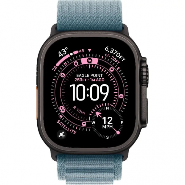 Apple Watch Ultra 3 GPS + Cellular 49mm Black Tit. Case w. Light Blue Alpine Loop — Large (MF254+MG9M4) - ТвойGadget