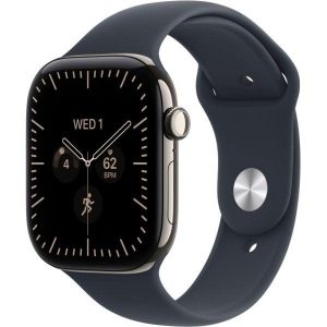 Apple Watch Series 12 GPS + Cellular 46mm Natural Titanium Case with Navy Blue Sport Band M/L (MJGN4)